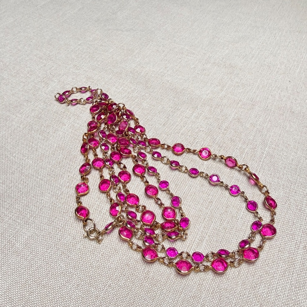 Long Pink and Gold Crystal Necklace By Two Sisters - Picture 5 of 6